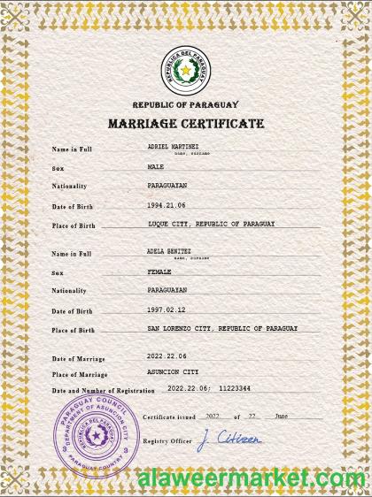 Paraguay marriage certificate PSD template